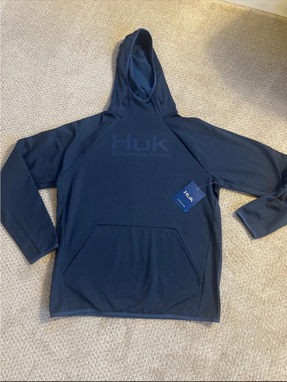 Huk Navy Crewneck Performance Hoodie Sweatshirt